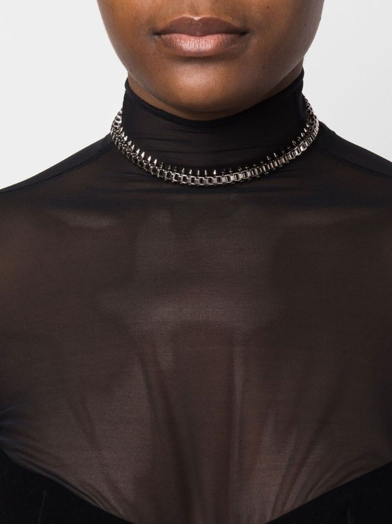 Silver-tone Square and Spike Choker Necklace