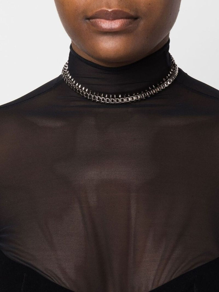 Silver-tone Square and Spike Choker Necklace