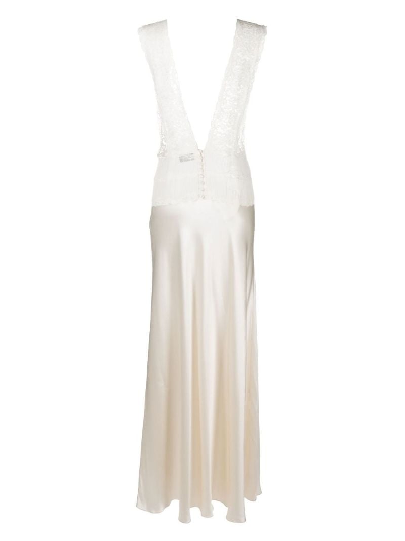 Neutral Lace Silk Slip Maxi Dress
