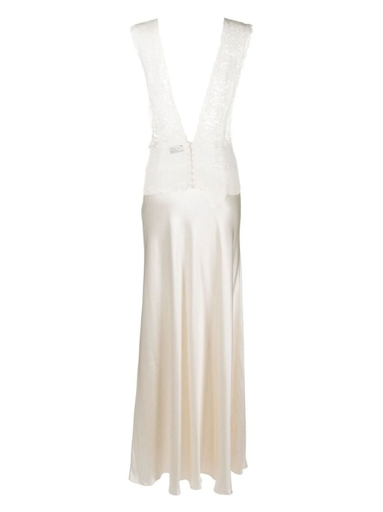 Neutral Lace Silk Slip Maxi Dress