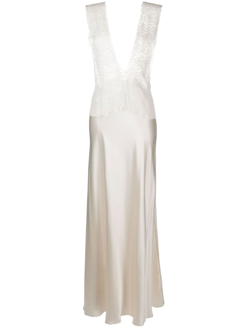 Neutral Lace Silk Slip Maxi Dress
