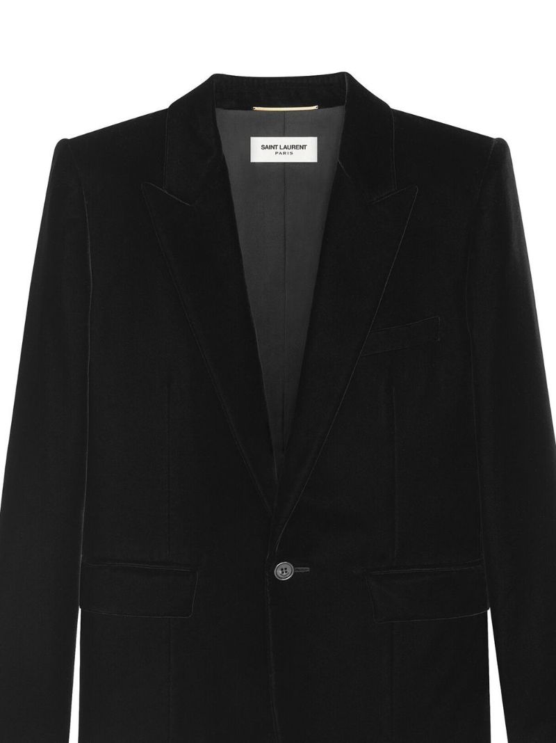 Black Single-breasted Velvet Blazer