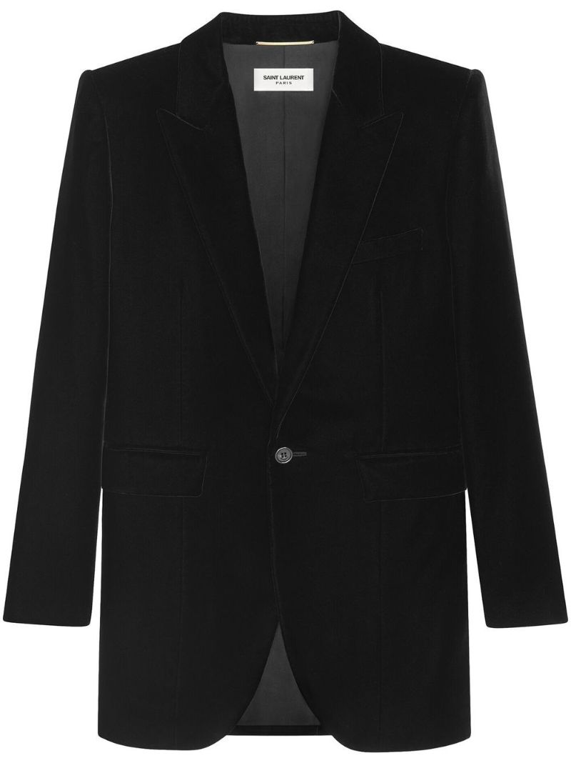 Black Single-breasted Velvet Blazer