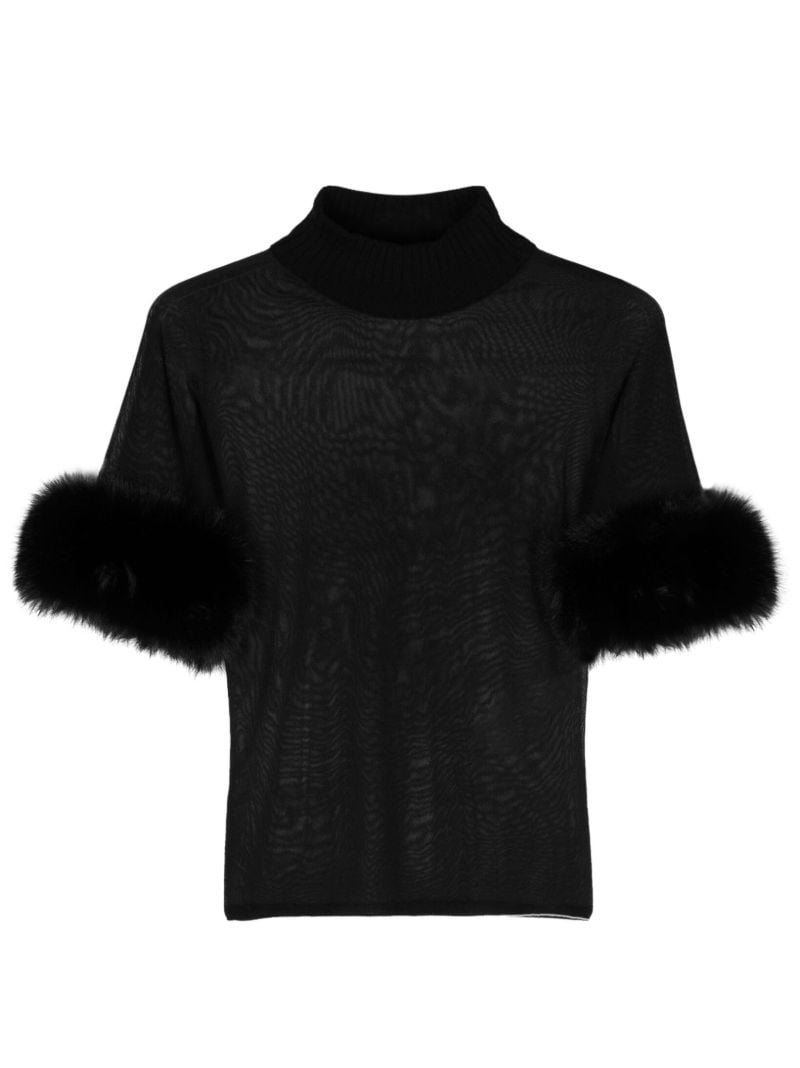 Black Faux Fur-trim Top