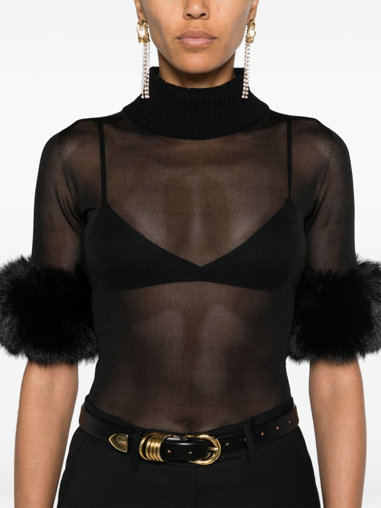 Black Faux Fur-trim Top