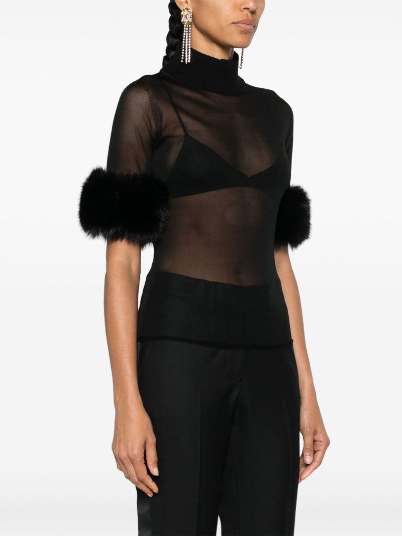 Black Faux Fur-trim Top