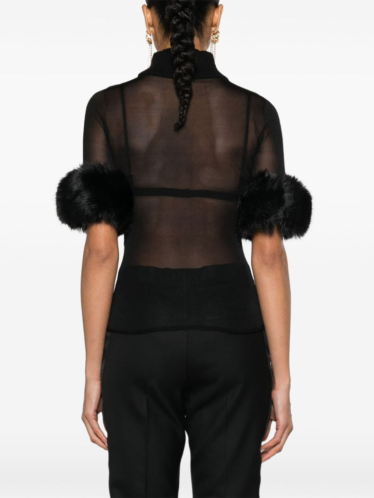 Black Faux Fur-trim Top