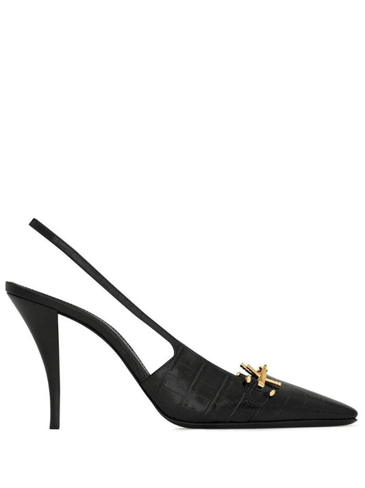 Black Blade 90 Leather Slingback Pumps