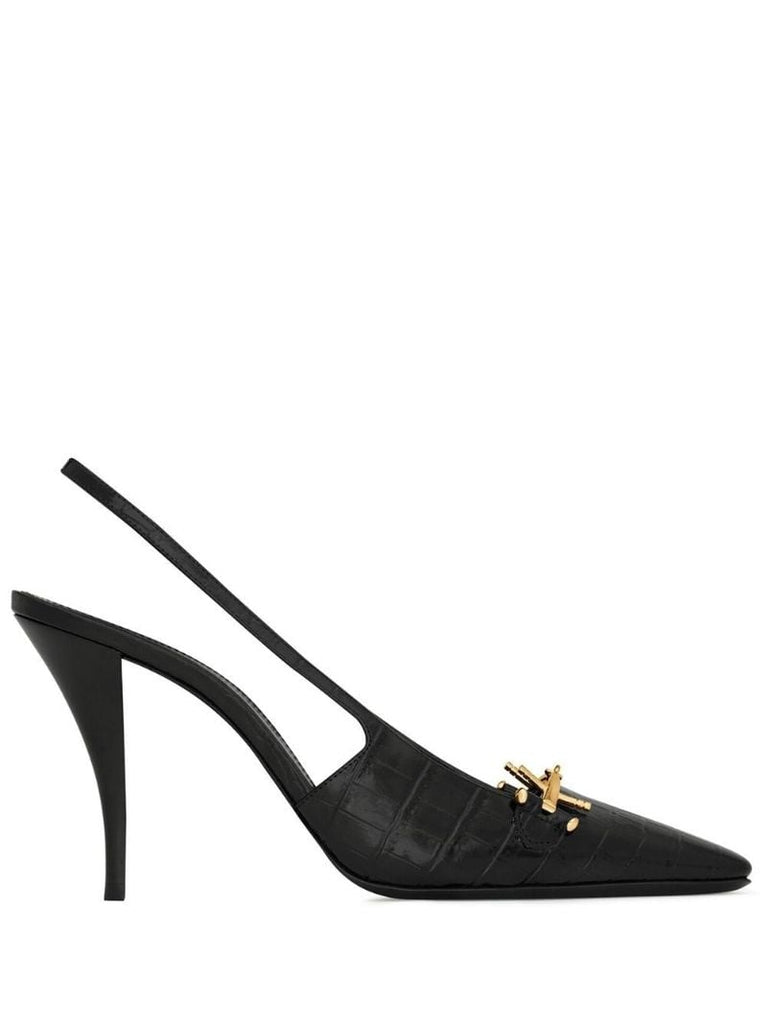 Black Blade 90 Leather Slingback Pumps
