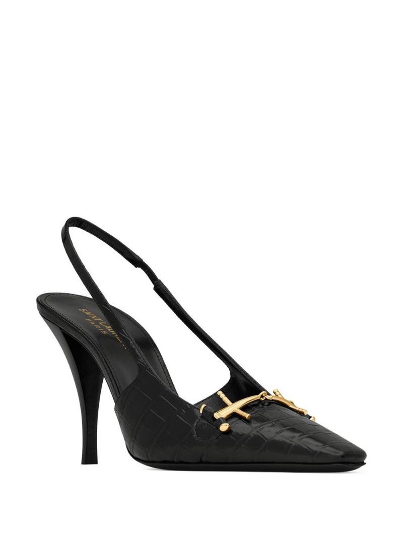 Black Blade 90 Leather Slingback Pumps