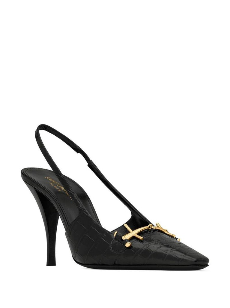 Black Blade 90 Leather Slingback Pumps