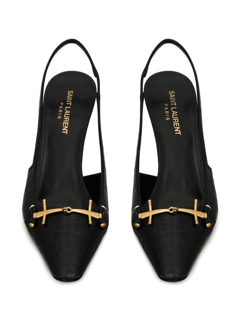 Black Blade 90 Leather Slingback Pumps