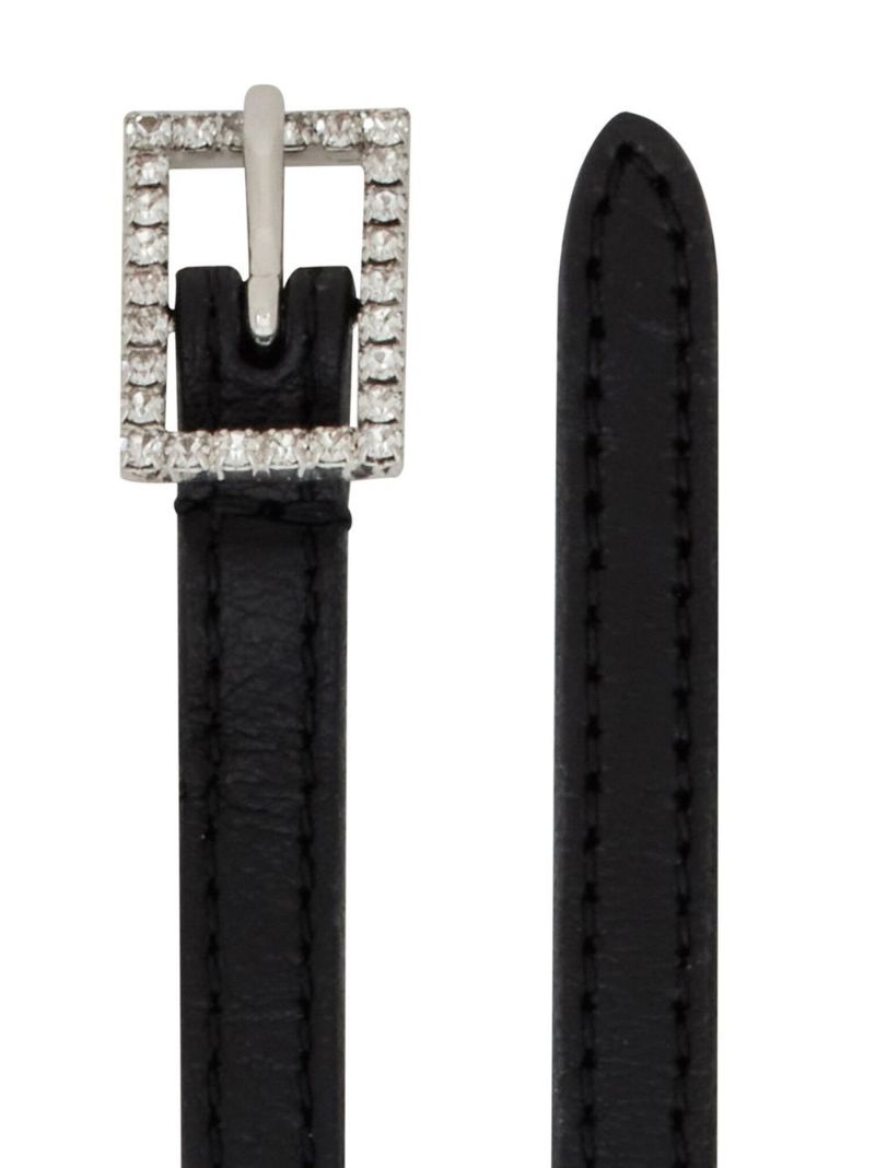 Black Crystal Embellished Buckle Leather Belt
