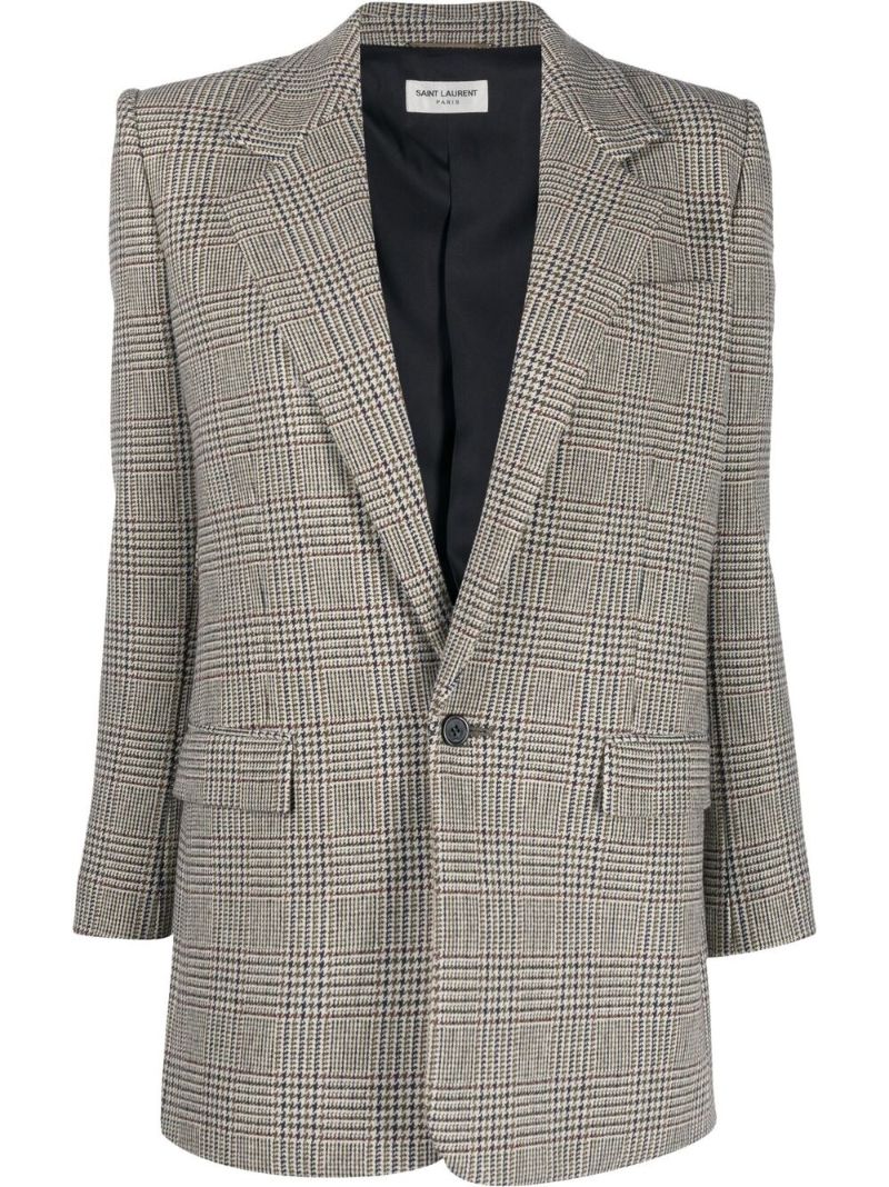 Neutral Houndstooth Single-breasted Blazer