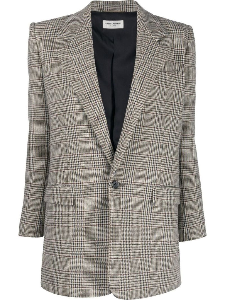 Neutral Houndstooth Single-breasted Blazer