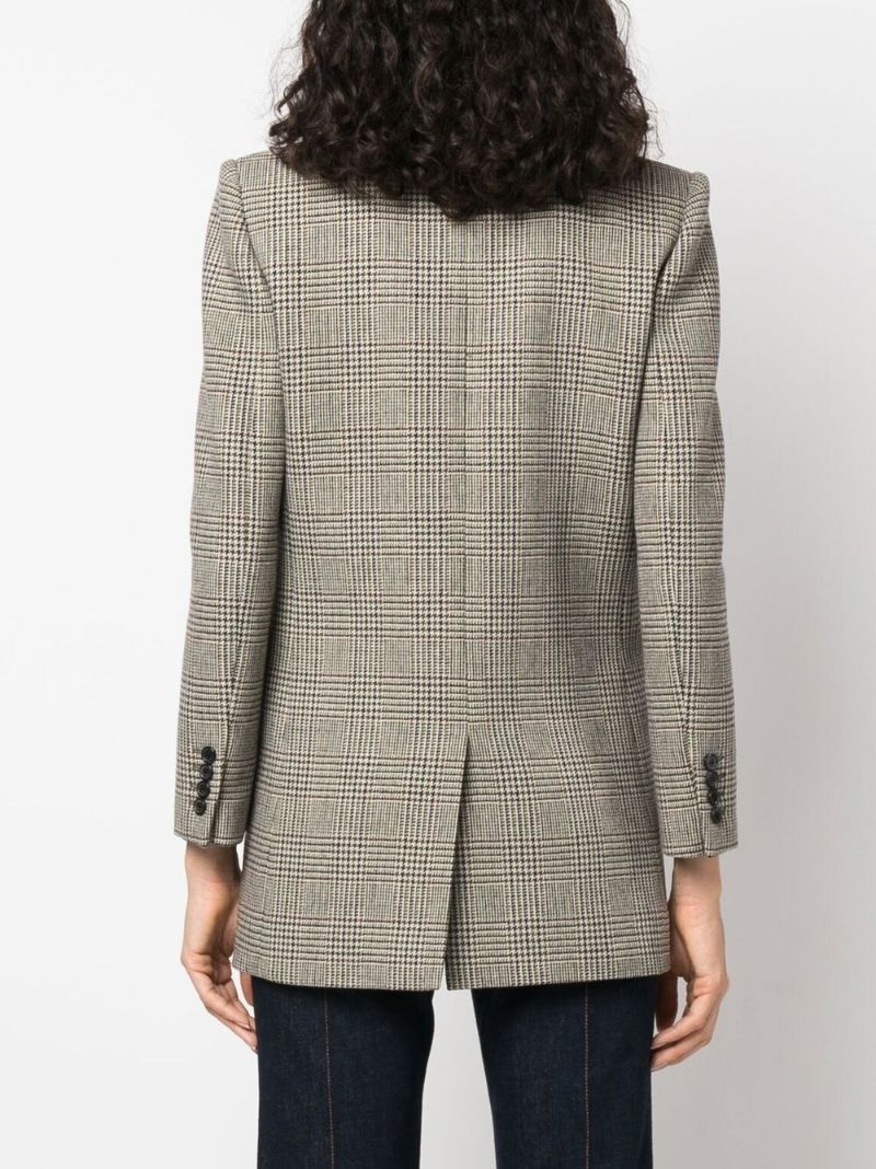 Neutral Houndstooth Single-breasted Blazer