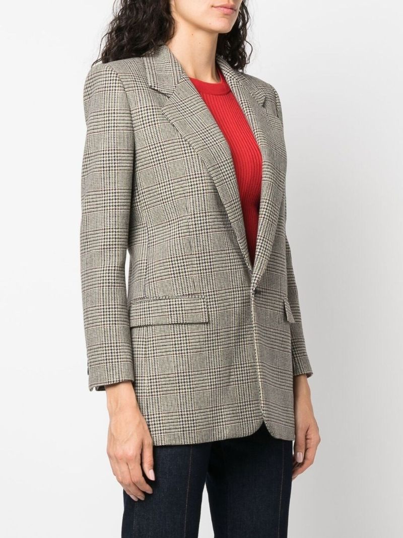Neutral Houndstooth Single-breasted Blazer