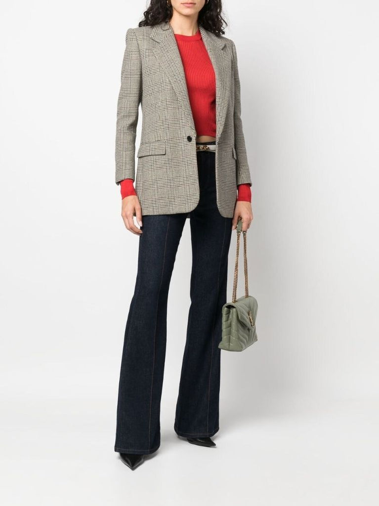 Neutral Houndstooth Single-breasted Blazer