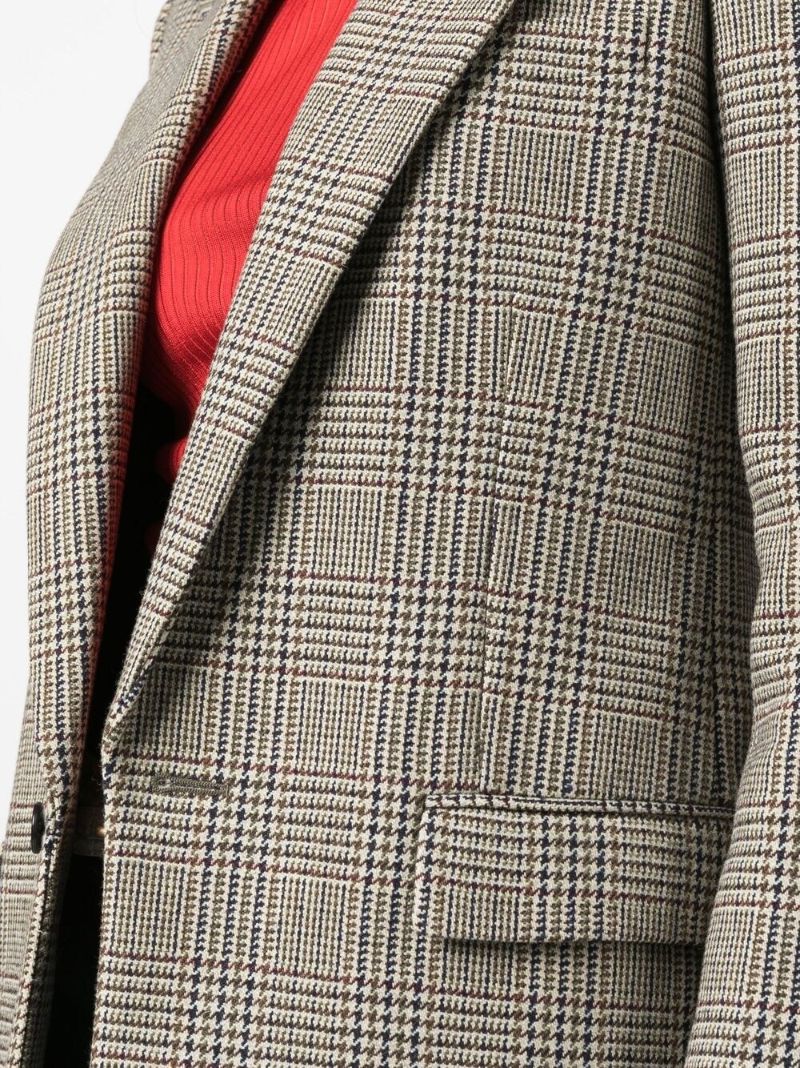 Neutral Houndstooth Single-breasted Blazer