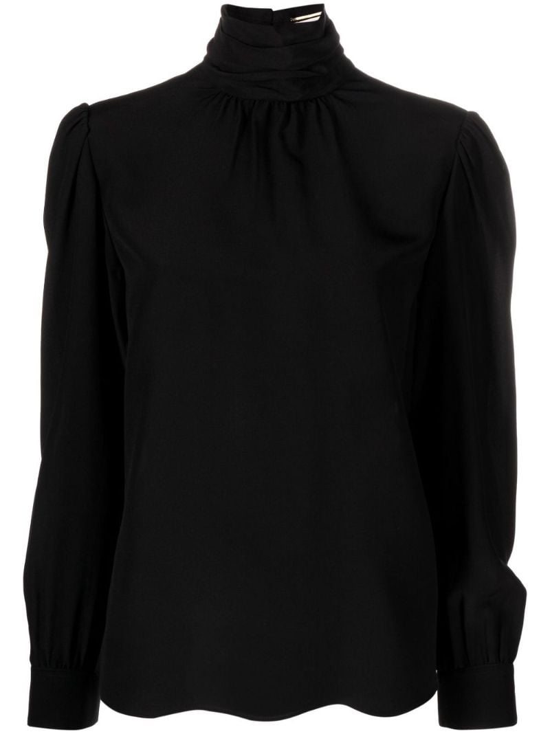 Black High Neck Silk Blouse