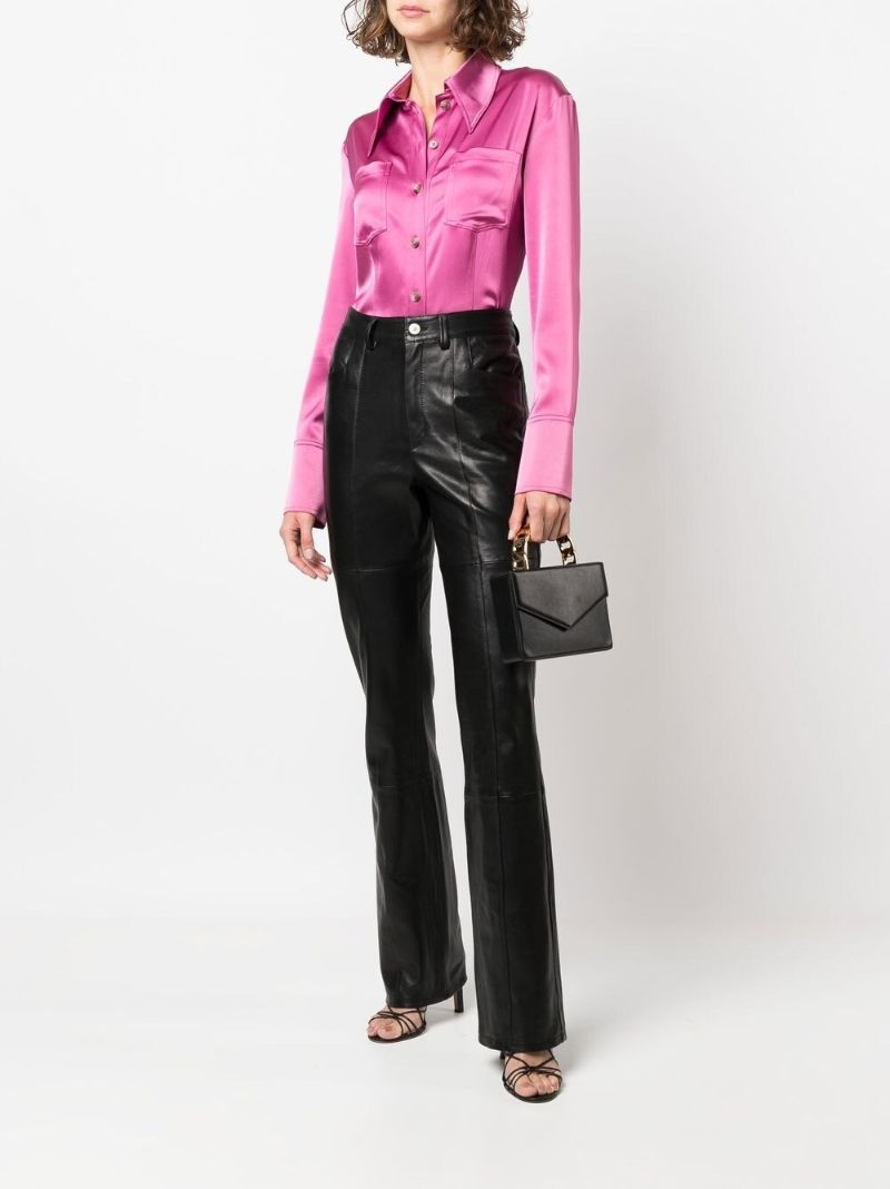 Black Flared Leather Trousers