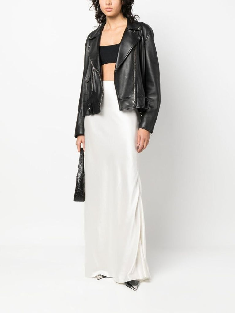 White High Waist Silk Maxi Skirt