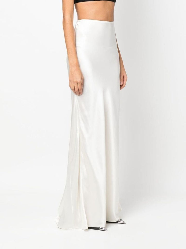 White High Waist Silk Maxi Skirt