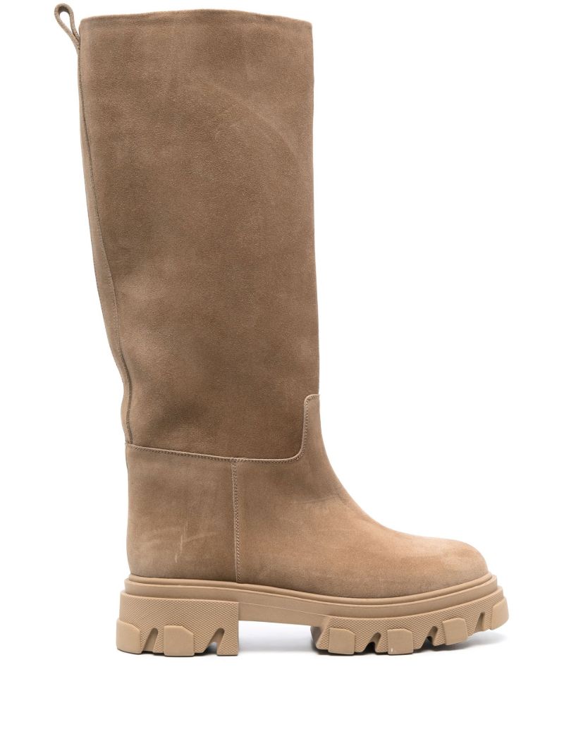 Brown Tubular Suede Knee-high Boots