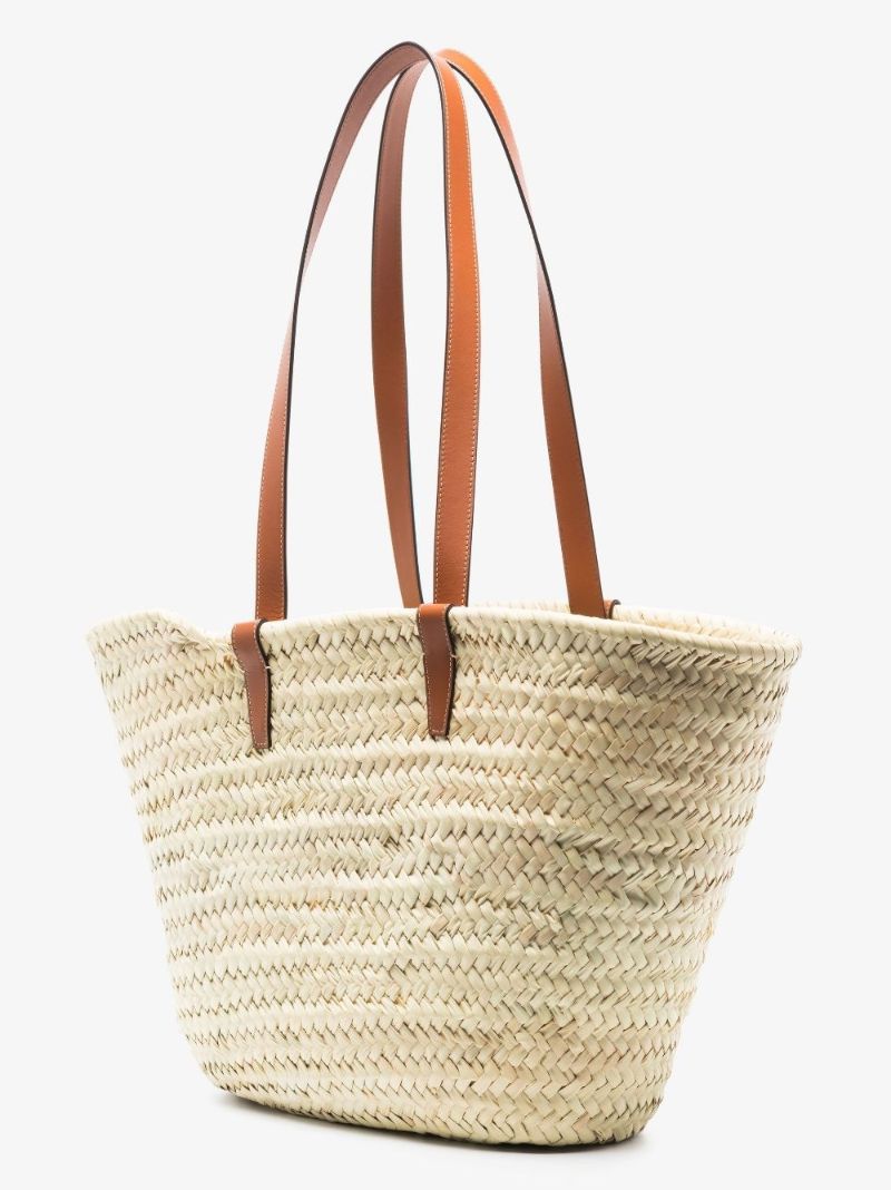 Neutral Triomphe Medium Raffia Tote Bag