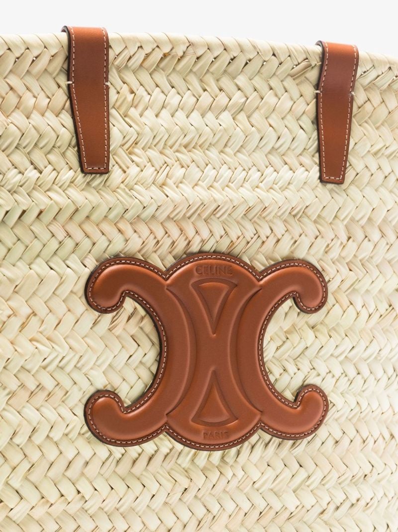 Neutral Triomphe Medium Raffia Tote Bag