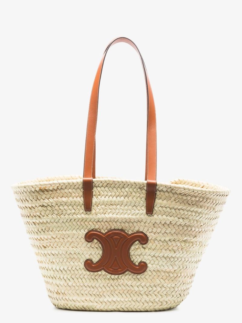 Neutral Triomphe Medium Raffia Tote Bag