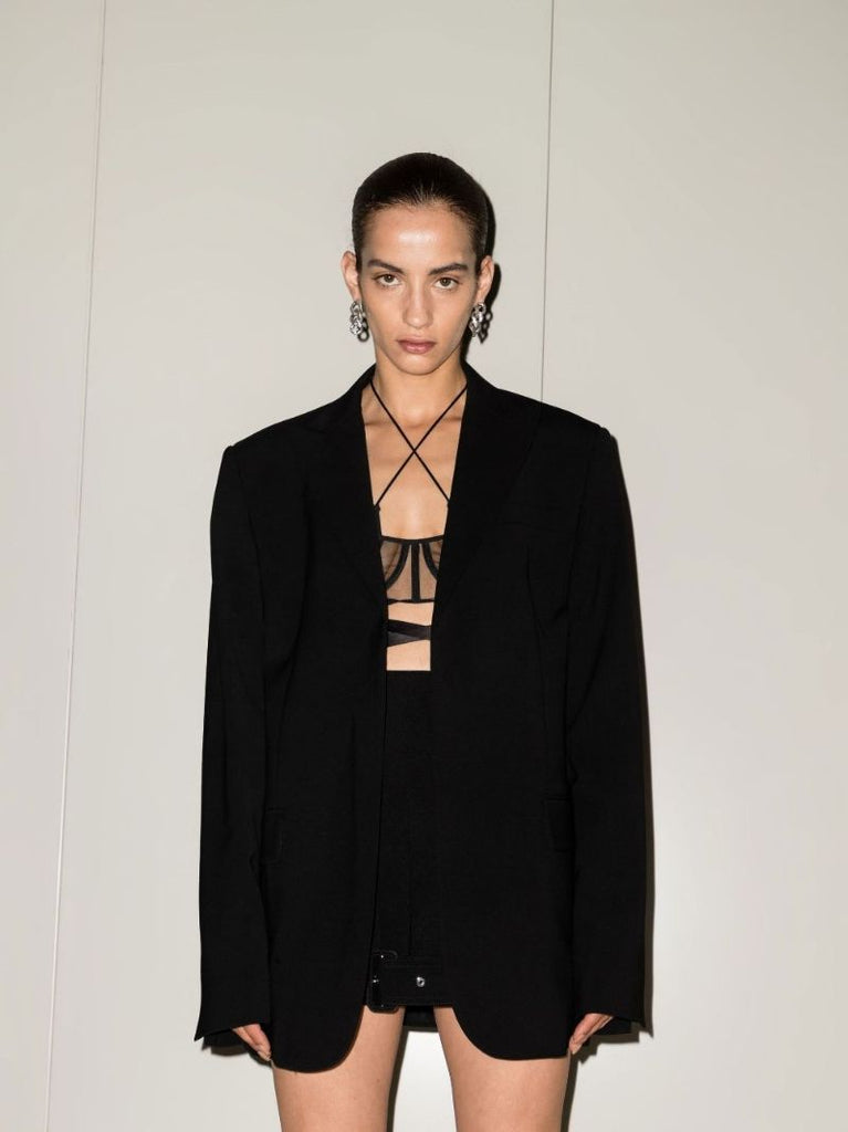 Black Oversized Single-breasted Wool Blazer