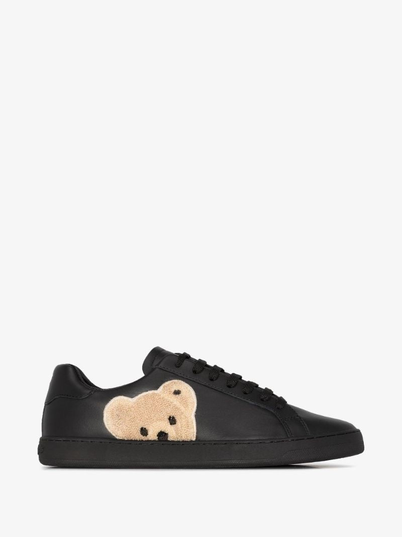 Black Bear Motif Leather Sneakers