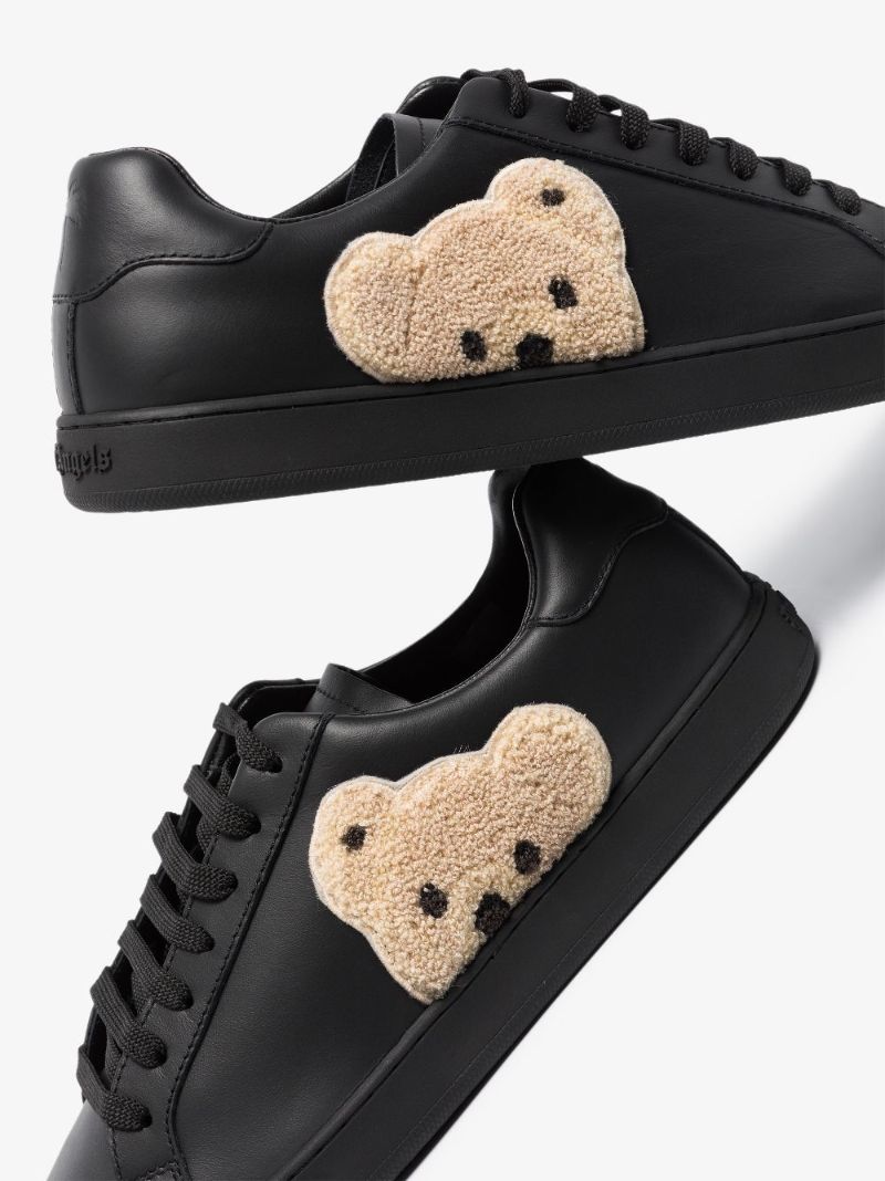 Black Bear Motif Leather Sneakers