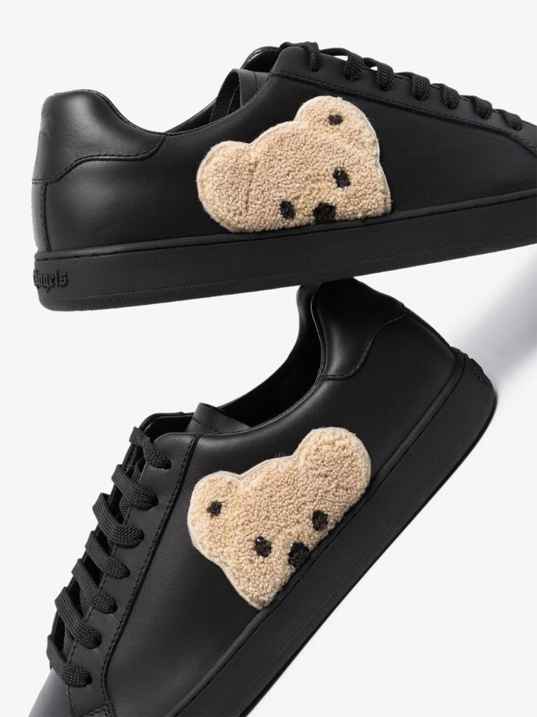 Black Bear Motif Leather Sneakers
