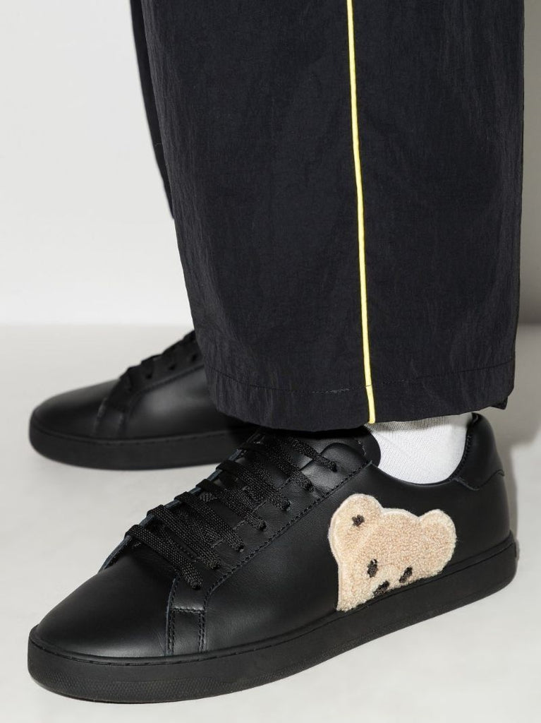 Black Bear Motif Leather Sneakers