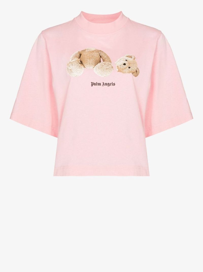 Pink Bear Print Cropped T-shirt