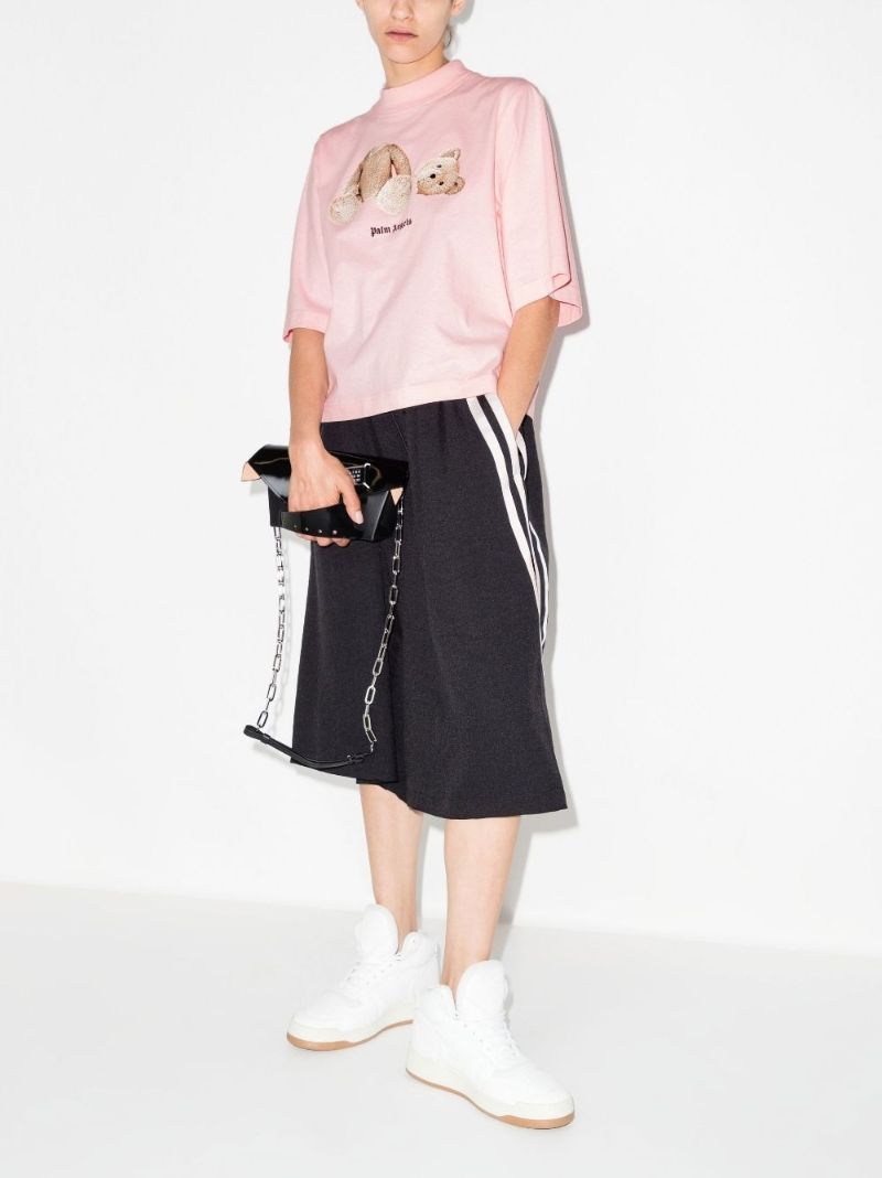 Pink Bear Print Cropped T-shirt