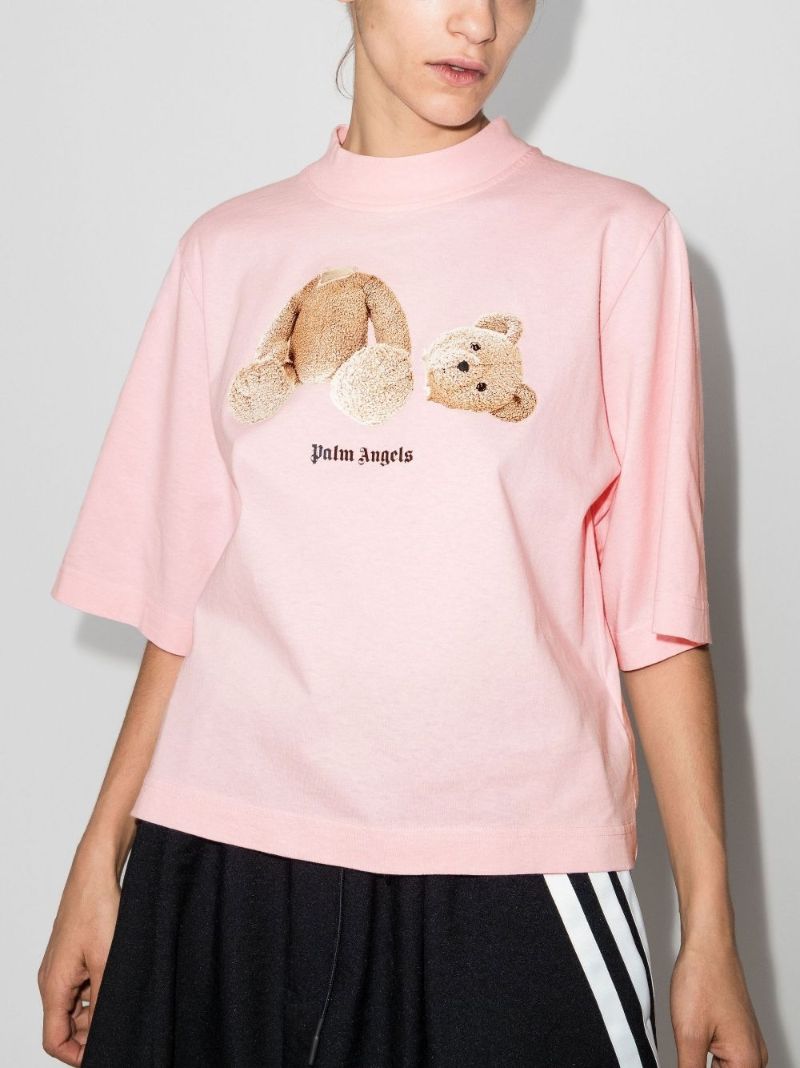 Pink Bear Print Cropped T-shirt