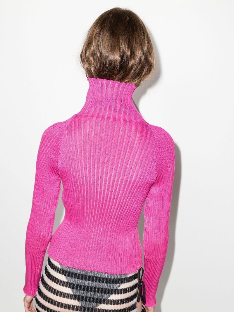 Pink Emma Lace-up Ribbed Cardigan