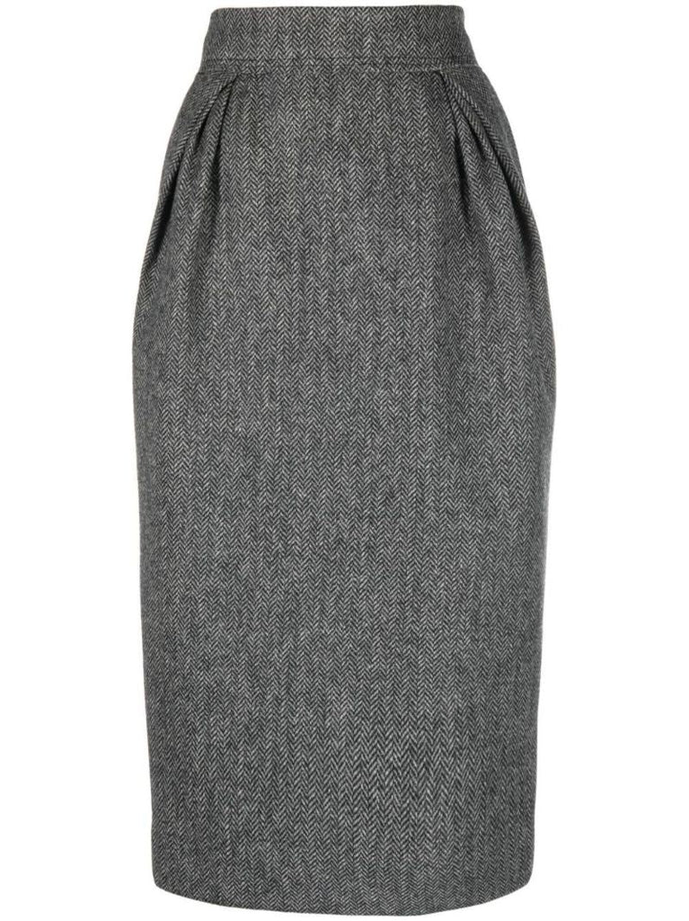 Black Pleated Wool Midi Skirt