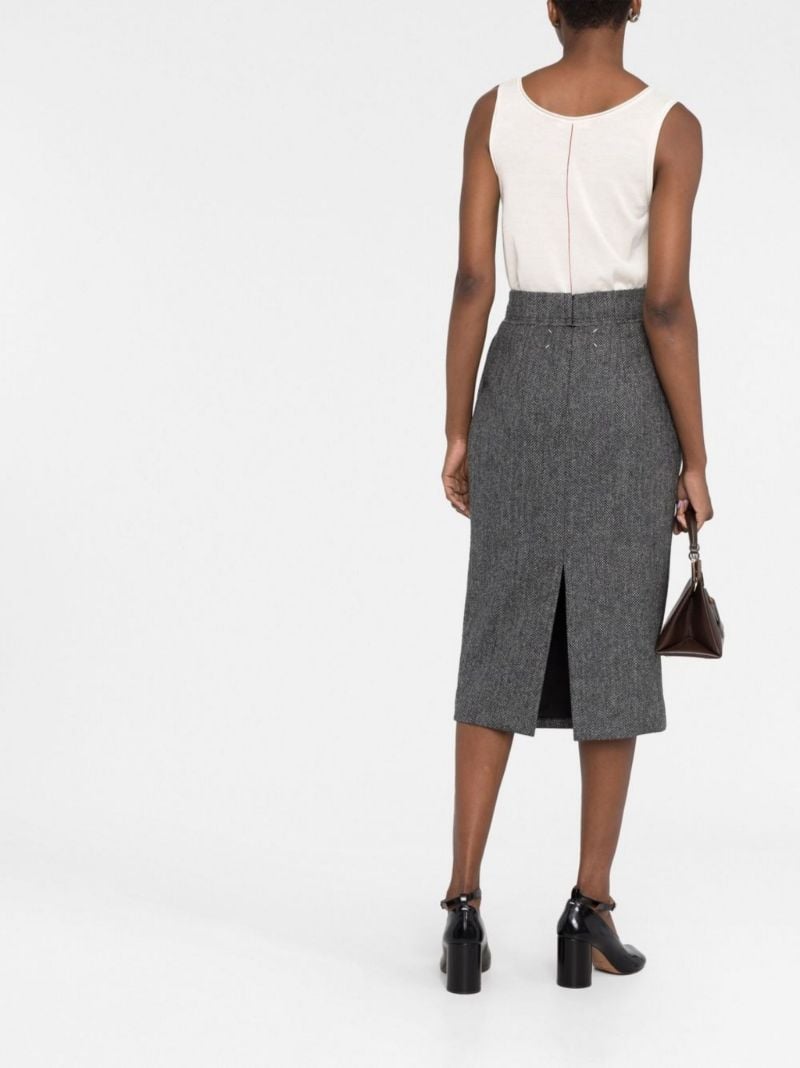Black Pleated Wool Midi Skirt