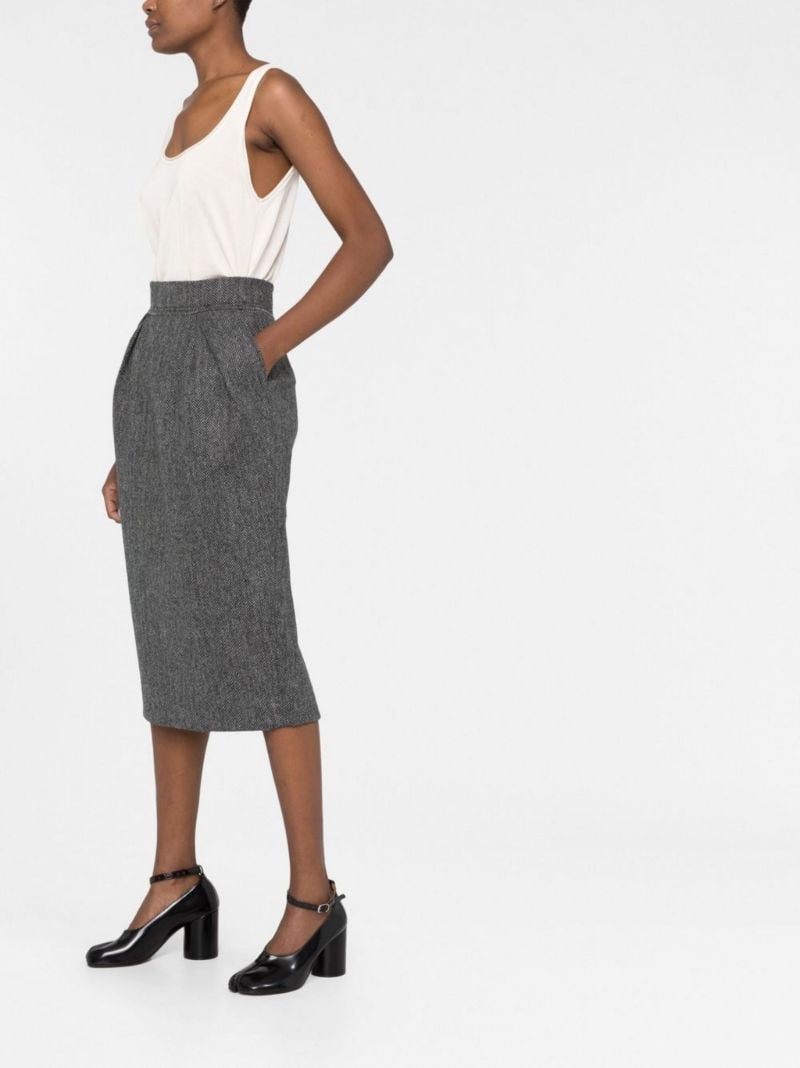Black Pleated Wool Midi Skirt