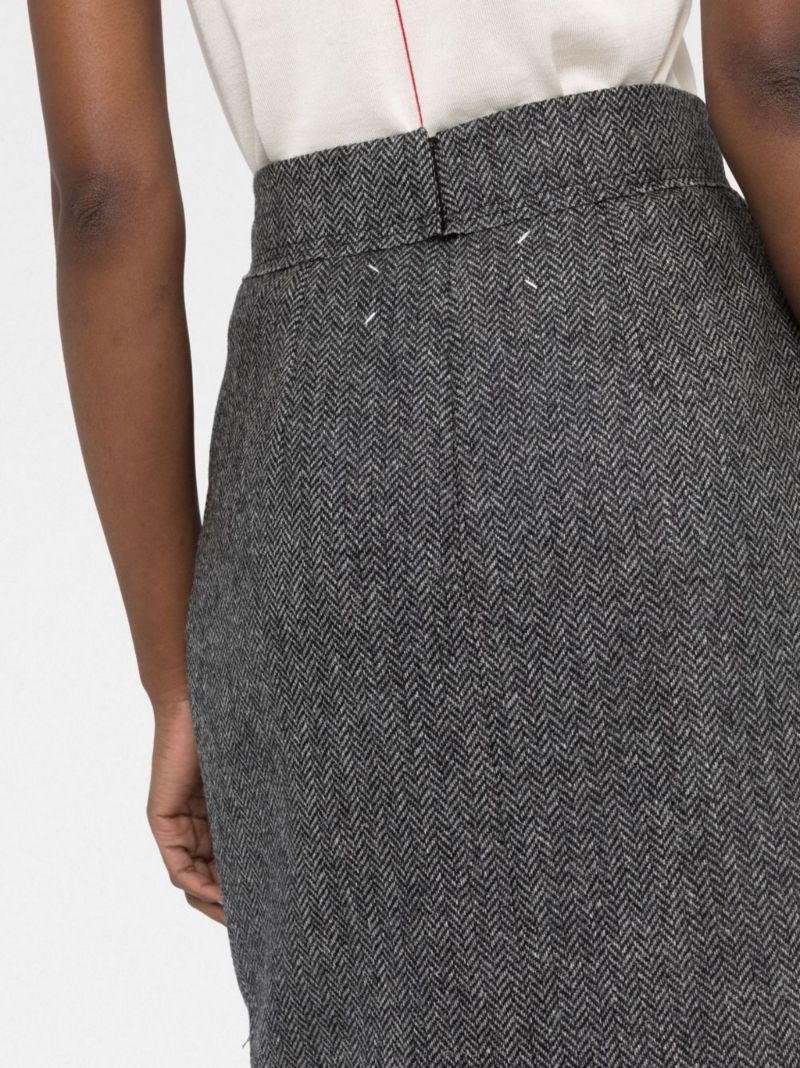Black Pleated Wool Midi Skirt