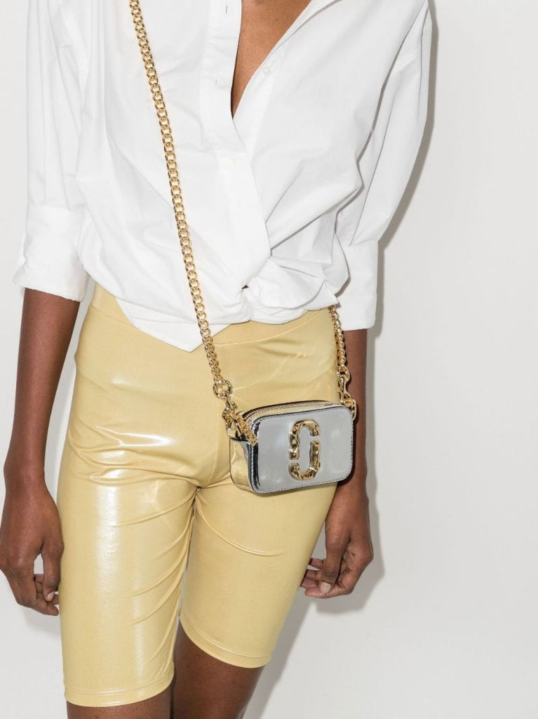 Silver Mini Snapshot Leather Shoulder Bag