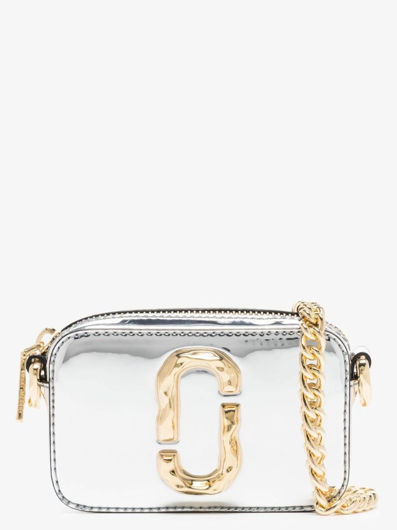 Silver Mini Snapshot Leather Shoulder Bag