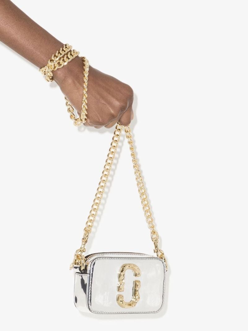 Silver Mini Snapshot Leather Shoulder Bag
