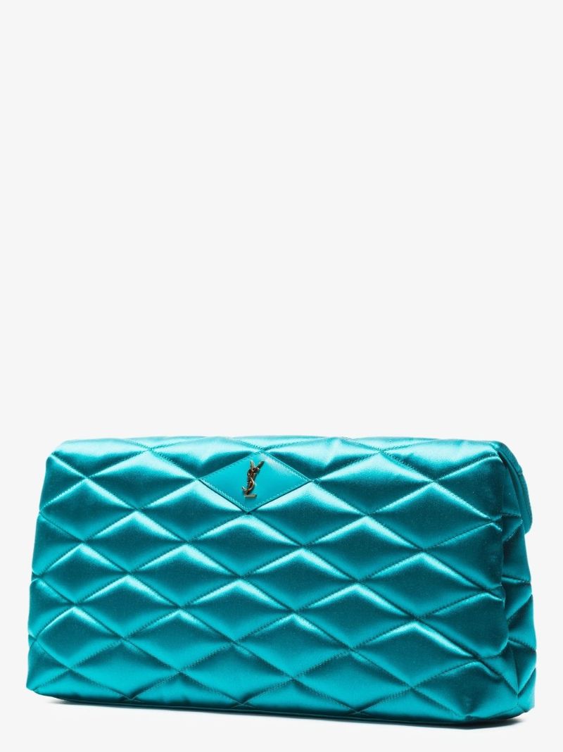 Blue Sade Large Quilted Silk Clutch Bag