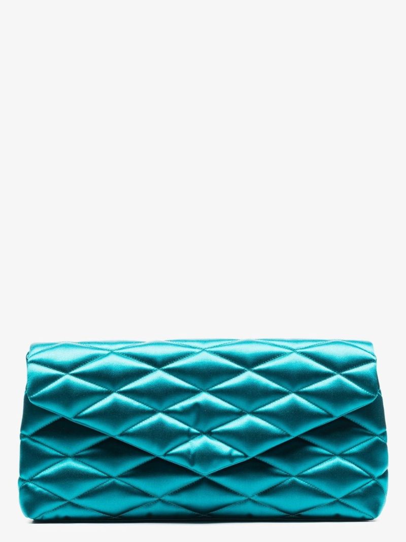 Blue Sade Large Quilted Silk Clutch Bag