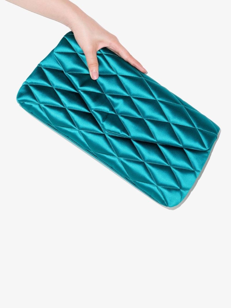 Blue Sade Large Quilted Silk Clutch Bag